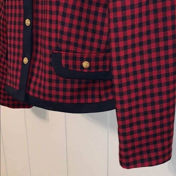 Vtg 80s Gloria Vanderbilt black & red Buffalo checked jacket - Picture 3 of 8